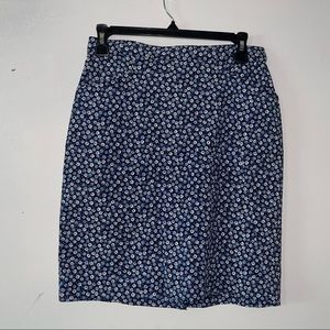 SAVION Women Pencil Skirt Floral Cotton Stretch Blue Pockets Back Closure Size 2
